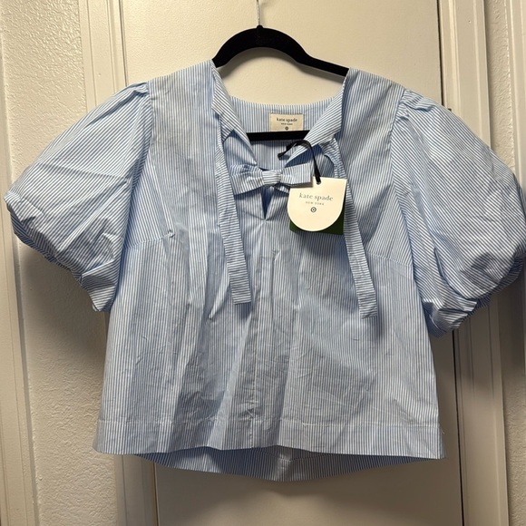 NWT Kate Spade X Target Blue/ White Striped Croquette Puff Sleeve Blouse Small - Picture 4 of 4
